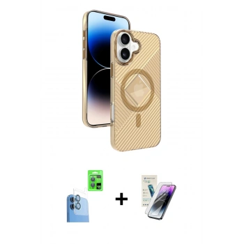MARSİLYAN™- iPhone 16 Kılıf Nova Modern Prime - Şeffaf Pasifik Cam Ekran Koruyucu + Raze Metal Kamera Lens - LT
