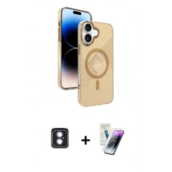 MARSİLYAN™- iPhone 16 Kılıf Nova Modern Prime - Şeffaf Pasifik Cam Ekran Koruyucu + PVD Metal Kamera Lens - MI