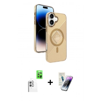 MARSİLYAN™- iPhone 16 Kılıf Nova Modern Prime - Şeffaf Pasifik Cam Ekran Koruyucu + Raze Metal Kamera Lens - BZ