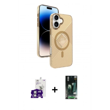 MARSİLYAN™- iPhone 16 Kılıf Nova Modern Prime - Siyah 360 Mat Full Body Arka Koruyucu + Bilvis Titan Kamera Lens - GS