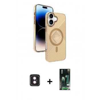 MARSİLYAN™- iPhone 16 Kılıf Nova Modern Prime - Siyah 360 Mat Full Body Arka Koruyucu + PVD Metal Kamera Lens - PE