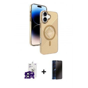 MARSİLYAN™- iPhone 16 Kılıf Nova Modern Prime - Siyah 3D Antistatik Hayalet Cam Ekran Koruyucu + Bilvis Titan Kamera Lens - SH