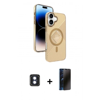 MARSİLYAN™- iPhone 16 Kılıf Nova Modern Prime - Siyah 3D Antistatik Hayalet Cam Ekran Koruyucu + PVD Metal Kamera Lens - MI