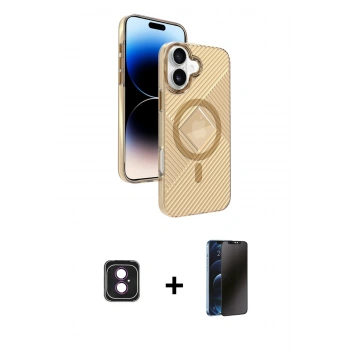 MARSİLYAN™- iPhone 16 Kılıf Nova Modern Prime - Siyah 3D Antistatik Hayalet Cam Ekran Koruyucu + PVD Metal Kamera Lens - PE