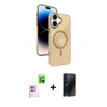 MARSİLYAN™- iPhone 16 Kılıf Nova Modern Prime - Siyah 3D Antistatik Hayalet Cam Ekran Koruyucu + Raze Metal Kamera Lens - PE
