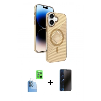 MARSİLYAN™- iPhone 16 Kılıf Nova Modern Prime - Siyah 3D Antistatik Hayalet Cam Ekran Koruyucu + Raze Metal Kamera Lens - LT