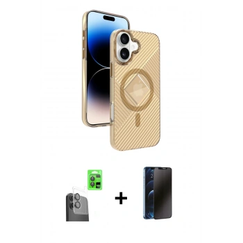 MARSİLYAN™- iPhone 16 Kılıf Nova Modern Prime - Siyah 3D Antistatik Hayalet Cam Ekran Koruyucu + Raze Metal Kamera Lens - SH