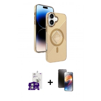 MARSİLYAN™- iPhone 16 Kılıf Nova Modern Prime - Siyah 3D Antistatik Mat Seramik Nano Ekran Koruyucu + Bilvis Titan Kamera Lens - GS