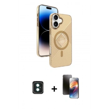 MARSİLYAN™- iPhone 16 Kılıf Nova Modern Prime - Siyah 3D Antistatik Mat Seramik Nano Ekran Koruyucu + PVD Metal Kamera Lens - YL