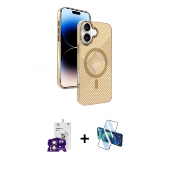 MARSİLYAN™- iPhone 16 Kılıf Nova Modern Prime - Siyah 3D Antistatik Seramik Nano Ekran Koruyucu + Bilvis Titan Kamera Lens - PE