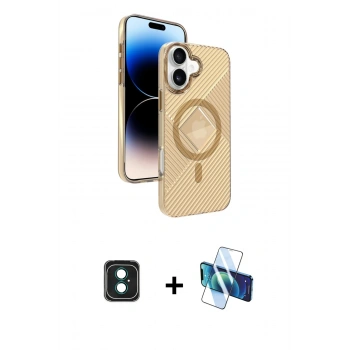 MARSİLYAN™- iPhone 16 Kılıf Nova Modern Prime - Siyah 3D Antistatik Seramik Nano Ekran Koruyucu + PVD Metal Kamera Lens - YL