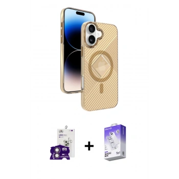 MARSİLYAN™- iPhone 16 Kılıf Nova Modern Prime - Siyah Bilvis 5in1 3D Magic Cam Ekran Koruyucu + Bilvis Titan Kamera Lens - PE