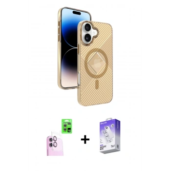 MARSİLYAN™- iPhone 16 Kılıf Nova Modern Prime - Siyah Bilvis 5in1 3D Magic Cam Ekran Koruyucu + Raze Metal Kamera Lens - PE