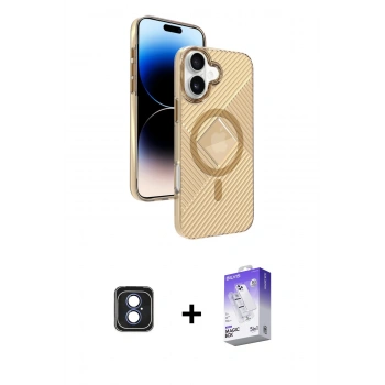 MARSİLYAN™- iPhone 16 Kılıf Nova Modern Prime - Siyah Bilvis 5in1 3D Magic Cam Ekran Koruyucu + PVD Metal Kamera Lens - MI