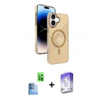 MARSİLYAN™- iPhone 16 Kılıf Nova Modern Prime - Siyah Bilvis 5in1 3D Magic Cam Ekran Koruyucu + Raze Metal Kamera Lens - LT