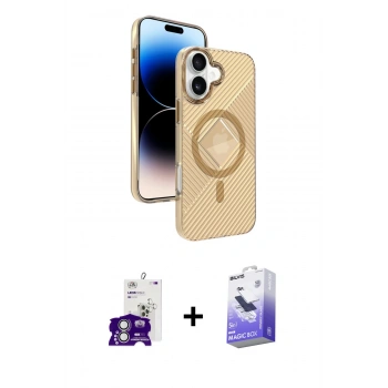 MARSİLYAN™- iPhone 16 Kılıf Nova Modern Prime - Siyah Bilvis 5in1 5D Magic Hayalet Cam Ekran Koruyucu + Bilvis Titan Kamera Lens - GS