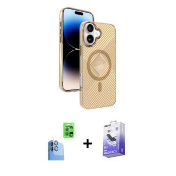 MARSİLYAN™- iPhone 16 Kılıf Nova Modern Prime - Siyah Bilvis 5in1 5D Magic Hayalet Cam Ekran Koruyucu + Raze Metal Kamera Lens - LT