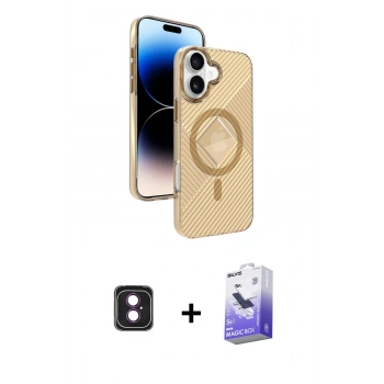 MARSİLYAN™- iPhone 16 Kılıf Nova Modern Prime - Siyah Bilvis 5in1 5D Magic Hayalet Cam Ekran Koruyucu + PVD Metal Kamera Lens - PE