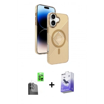 MARSİLYAN™- iPhone 16 Kılıf Nova Modern Prime - Siyah Bilvis 5in1 5D Magic Hayalet Cam Ekran Koruyucu + Raze Metal Kamera Lens - SH