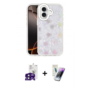 MARSİLYAN™- iPhone 16 Kılıf Odak Prime - Şeffaf Pasifik Cam Ekran Koruyucu + Bilvis Titan Kamera Lens - SH