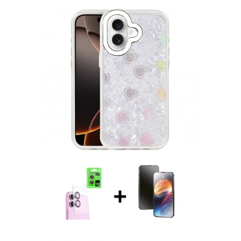 MARSİLYAN™- iPhone 16 Kılıf Odak Prime - Siyah 3D Antistatik Mat Seramik Nano Ekran Koruyucu + Raze Metal Kamera Lens - PE