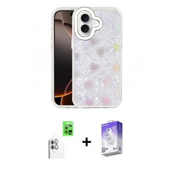 MARSİLYAN™- iPhone 16 Kılıf Odak Prime - Siyah Bilvis 5in1 3D Magic Cam Ekran Koruyucu + Raze Metal Kamera Lens - BZ