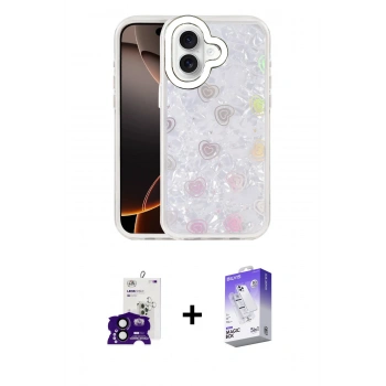 MARSİLYAN™- iPhone 16 Kılıf Odak Prime - Siyah Bilvis 5in1 3D Magic Cam Ekran Koruyucu + Bilvis Titan Kamera Lens - SH