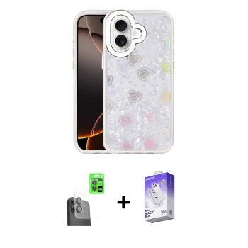 MARSİLYAN™- iPhone 16 Kılıf Odak Prime - Siyah Bilvis 5in1 3D Magic Cam Ekran Koruyucu + Raze Metal Kamera Lens - SH