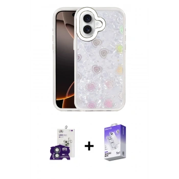 MARSİLYAN™- iPhone 16 Kılıf Odak Prime - Siyah Bilvis 5in1 3D Magic Cam Ekran Koruyucu + Bilvis Titan Kamera Lens - YL