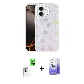 MARSİLYAN™- iPhone 16 Kılıf Odak Prime - Siyah Bilvis 5in1 5D Magic Hayalet Cam Ekran Koruyucu + Raze Metal Kamera Lens - BZ
