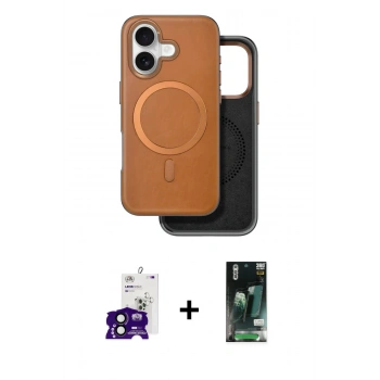 MARSİLYAN™- iPhone 16 Kılıf Pusula Işık Koleksiyonu - Siyah 360 Mat Full Body Arka Koruyucu + Bilvis Titan Kamera Lens - SH