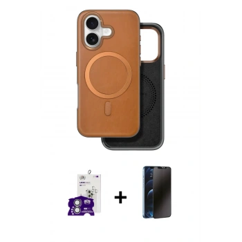 MARSİLYAN™- iPhone 16 Kılıf Pusula Işık Koleksiyonu - Siyah 3D Antistatik Hayalet Cam Ekran Koruyucu + Bilvis Titan Kamera Lens - GS