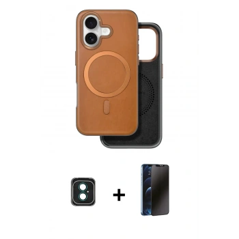 MARSİLYAN™- iPhone 16 Kılıf Pusula Işık Koleksiyonu - Siyah 3D Antistatik Hayalet Cam Ekran Koruyucu + PVD Metal Kamera Lens - YL