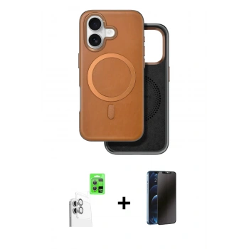 MARSİLYAN™- iPhone 16 Kılıf Pusula Işık Koleksiyonu - Siyah 3D Antistatik Hayalet Cam Ekran Koruyucu + Raze Metal Kamera Lens - BZ