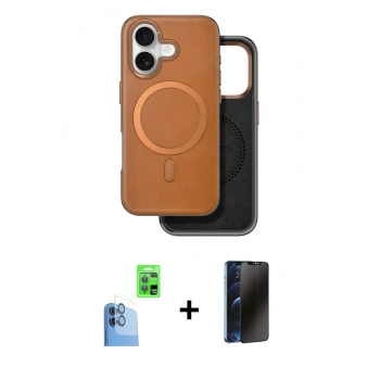 MARSİLYAN™- iPhone 16 Kılıf Pusula Işık Koleksiyonu - Siyah 3D Antistatik Hayalet Cam Ekran Koruyucu + Raze Metal Kamera Lens - LT