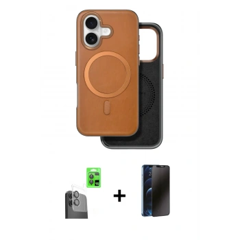 MARSİLYAN™- iPhone 16 Kılıf Pusula Işık Koleksiyonu - Siyah 3D Antistatik Hayalet Cam Ekran Koruyucu + Raze Metal Kamera Lens - SH