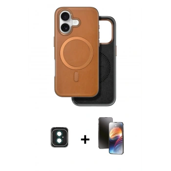 MARSİLYAN™- iPhone 16 Kılıf Pusula Işık Koleksiyonu - Siyah 3D Antistatik Mat Seramik Nano Ekran Koruyucu + PVD Metal Kamera Lens - YL