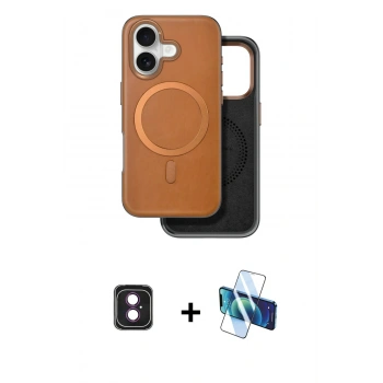 MARSİLYAN™- iPhone 16 Kılıf Pusula Işık Koleksiyonu - Siyah 3D Antistatik Seramik Nano Ekran Koruyucu + PVD Metal Kamera Lens - PE