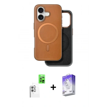 MARSİLYAN™- iPhone 16 Kılıf Pusula Işık Koleksiyonu - Siyah Bilvis 5in1 3D Magic Cam Ekran Koruyucu + Raze Metal Kamera Lens - BZ
