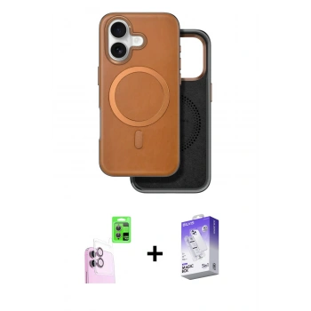 MARSİLYAN™- iPhone 16 Kılıf Pusula Işık Koleksiyonu - Siyah Bilvis 5in1 3D Magic Cam Ekran Koruyucu + Raze Metal Kamera Lens - PE