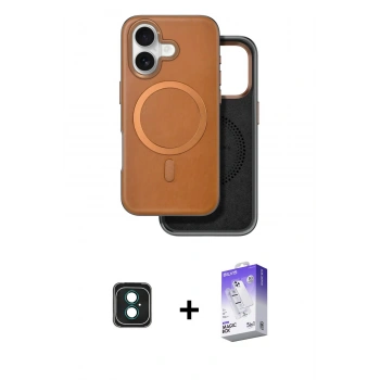 MARSİLYAN™- iPhone 16 Kılıf Pusula Işık Koleksiyonu - Siyah Bilvis 5in1 3D Magic Cam Ekran Koruyucu + PVD Metal Kamera Lens - YL