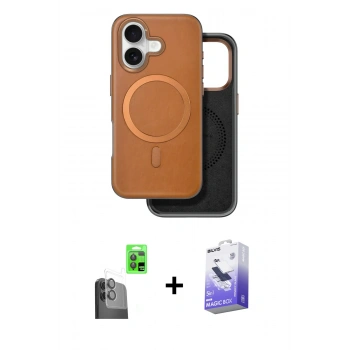 MARSİLYAN™- iPhone 16 Kılıf Pusula Işık Koleksiyonu - Siyah Bilvis 5in1 5D Magic Hayalet Cam Ekran Koruyucu + Raze Metal Kamera Lens - SH