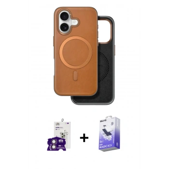 MARSİLYAN™- iPhone 16 Kılıf Pusula Işık Koleksiyonu - Siyah Bilvis 5in1 5D Magic Hayalet Cam Ekran Koruyucu + Bilvis Titan Kamera Lens - PE