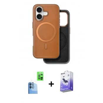MARSİLYAN™- iPhone 16 Kılıf Pusula Işık Koleksiyonu - Siyah Bilvis 5in1 5D Magic Hayalet Cam Ekran Koruyucu + Raze Metal Kamera Lens - LT