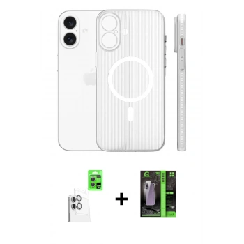 MARSİLYAN™- iPhone 16 Kılıf Pusula Minimal Koleksiyonu - Şeffaf 360 Full Body Arka Koruyucu + Raze Metal Kamera Lens - BZ