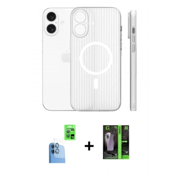 MARSİLYAN™- iPhone 16 Kılıf Pusula Minimal Koleksiyonu - Şeffaf 360 Full Body Arka Koruyucu + Raze Metal Kamera Lens - LT