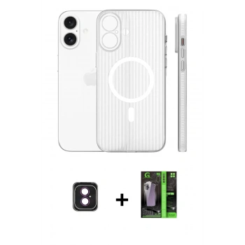 MARSİLYAN™- iPhone 16 Kılıf Pusula Minimal Koleksiyonu - Şeffaf 360 Full Body Arka Koruyucu + PVD Metal Kamera Lens - PE