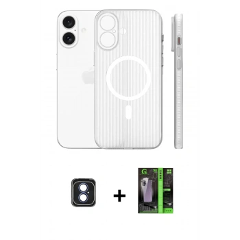 MARSİLYAN™- iPhone 16 Kılıf Pusula Minimal Koleksiyonu - Şeffaf 360 Full Body Arka Koruyucu + PVD Metal Kamera Lens - MI