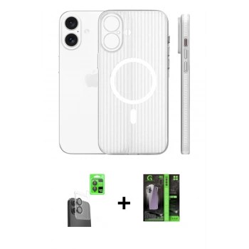 MARSİLYAN™- iPhone 16 Kılıf Pusula Minimal Koleksiyonu - Şeffaf 360 Full Body Arka Koruyucu + Raze Metal Kamera Lens - SH