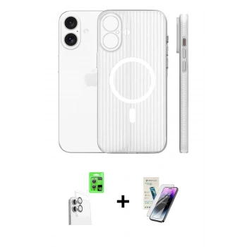 MARSİLYAN™- iPhone 16 Kılıf Pusula Minimal Koleksiyonu - Şeffaf Pasifik Cam Ekran Koruyucu + Raze Metal Kamera Lens - BZ